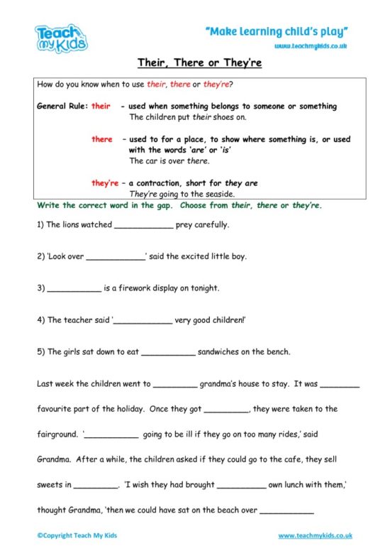 Worksheets for kids - their-there-theyre